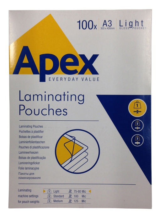 Bolsa de Plastificar A3 80mic APEX Brilho com 100