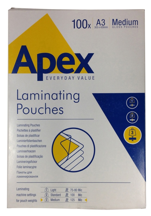Bolsa de Plastificar A3 125mic APEX Brilho com 100