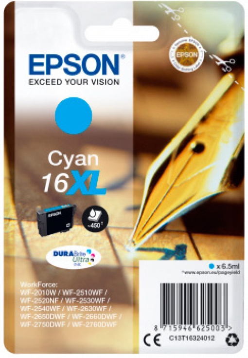 Tinteiro EPSON 16XL Azul T16324010 WF2010/2510/2520/2530/2540 450 Páginas Alta Capacidade
