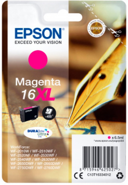Tinteiro EPSON 16XL Magenta T16334010 WF2010/2510/2520/2530/2540 450 Páginas Alta Capacidade