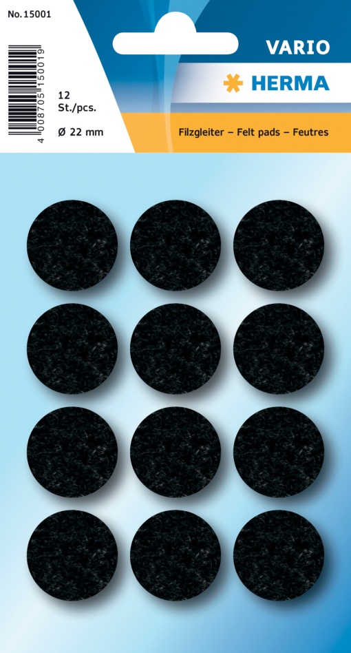 Feltro Anti-riscos Adesivos 22mm Preto 12 unidades HERMA