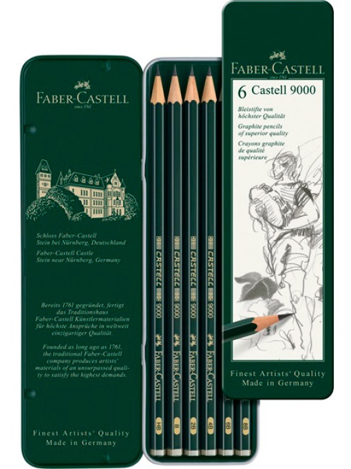 Lápis Grafite FABER-CASTELL 9000 (6 unidades) HB/B/2B/4B/6B/8B