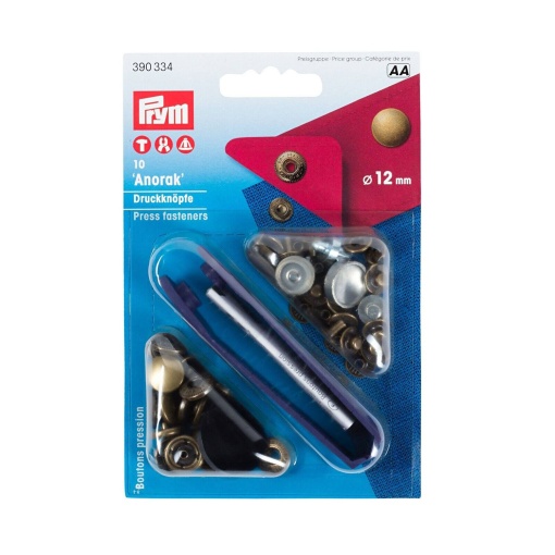 Botões de Pressão Metálicos Anorak 12mm Ouro Velho PRYM com 10 unidades