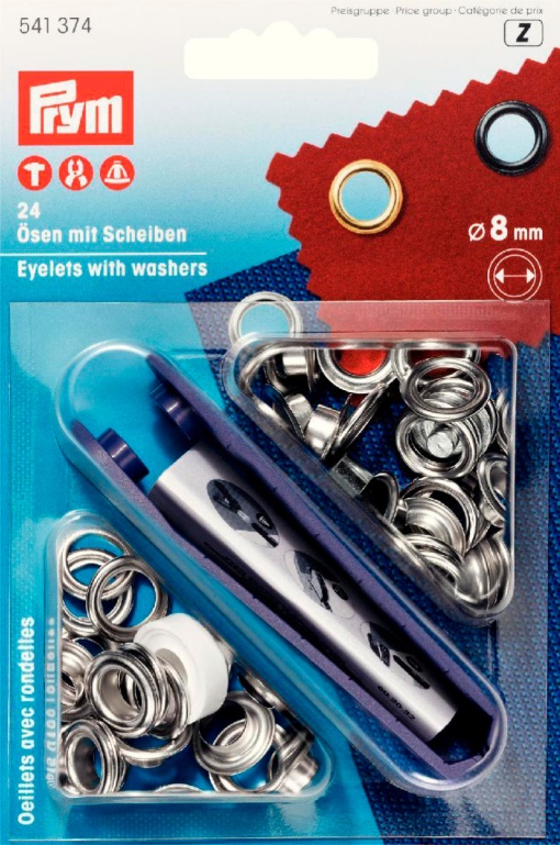 Ilhoses com anilha 8mm prateado PRYM com 24 unidades