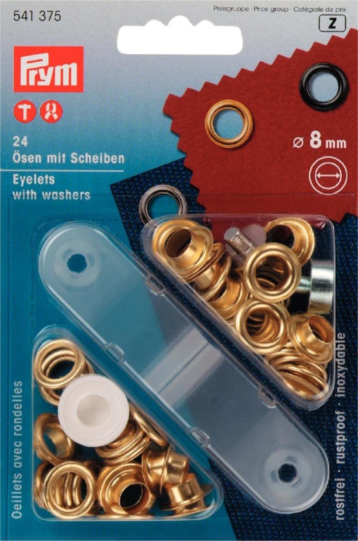 Ilhoses com anilha 8mm ouro PRYM com 24 unidades