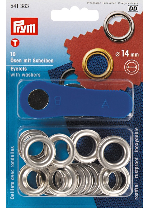 Ilhoses com anilha 14mm prateado PRYM com 10 unidades