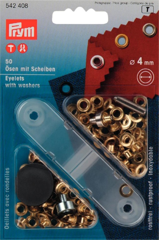 Ilhoses com anilha 4mm ouro PRYM com 50 unidades