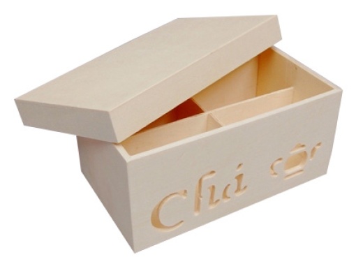 Caixa de chá de madeira com 4 divisões 17x8x9,7cm