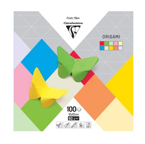 Papel Origami CLAIREFONTAINE 12x12cm 100 folhas 10 Cores Lisas Sortidas
