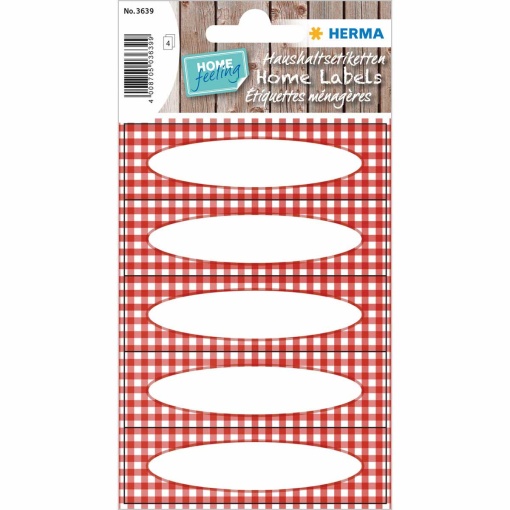 Etiquetas Adesivas para Cozinha 76x23mm Xadrez Vermelho 4 folhas 20 unidades HERMA Home
