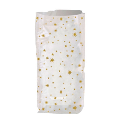Saco Celofane Estrelas Douradas 14,5x23,5cm com 10