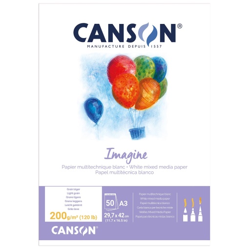 Bloco de Desenho CANSON Imagine Técnicas Mistas A3 200g 50 folhas Fino
