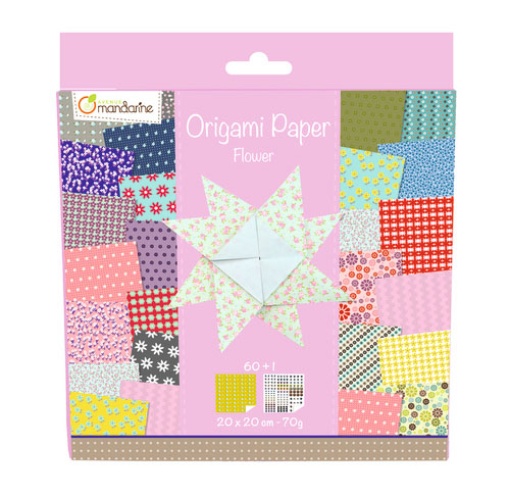 Papel Origami Avenue MANDARINE 30 Padrões Flores 20x20cm 60 folhas