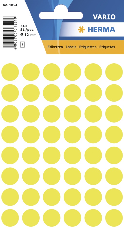 Etiquetas Adesivas 12mm Amarelo Fluorescente 5 folhas 240 unidades HERMA