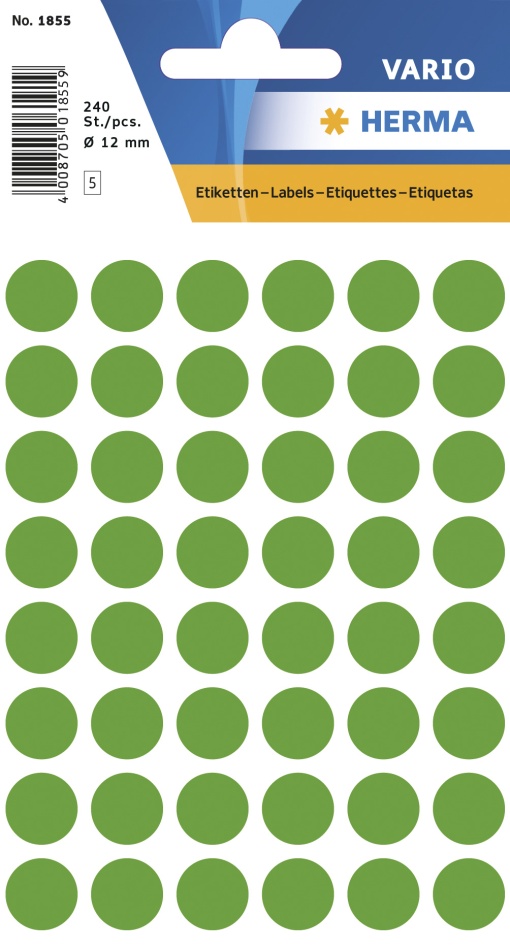 Etiquetas Adesivas 12mm Verde Escuro 5 folhas 240 unidades HERMA