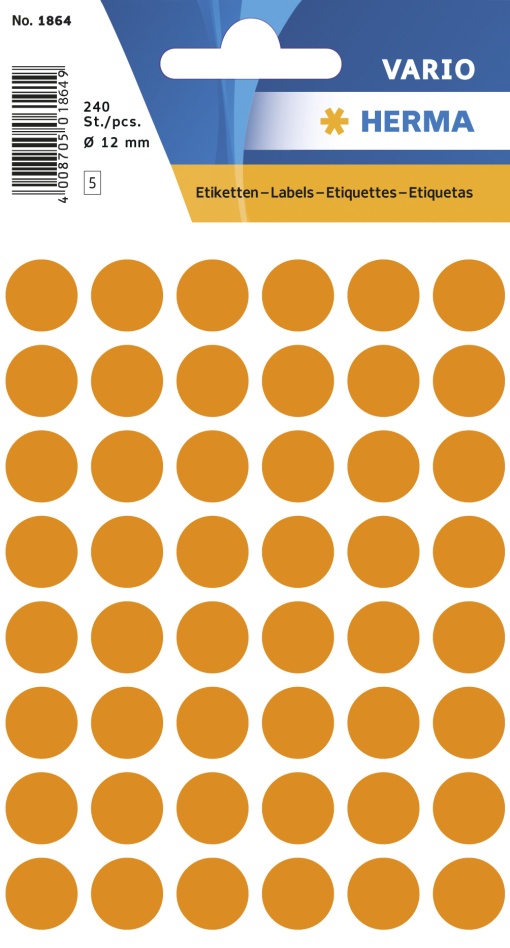 Etiquetas Adesivas 12mm Laranja Fluorescente 5 folhas 240 unidades HERMA