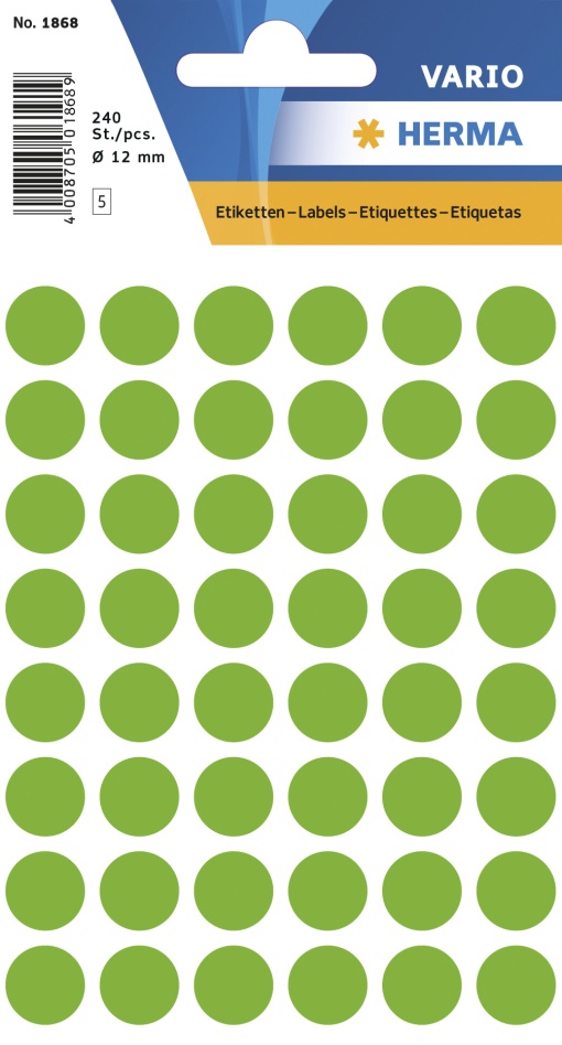 Etiquetas Adesivas 12mm Verde Fluorescente 5 folhas 240 unidades HERMA