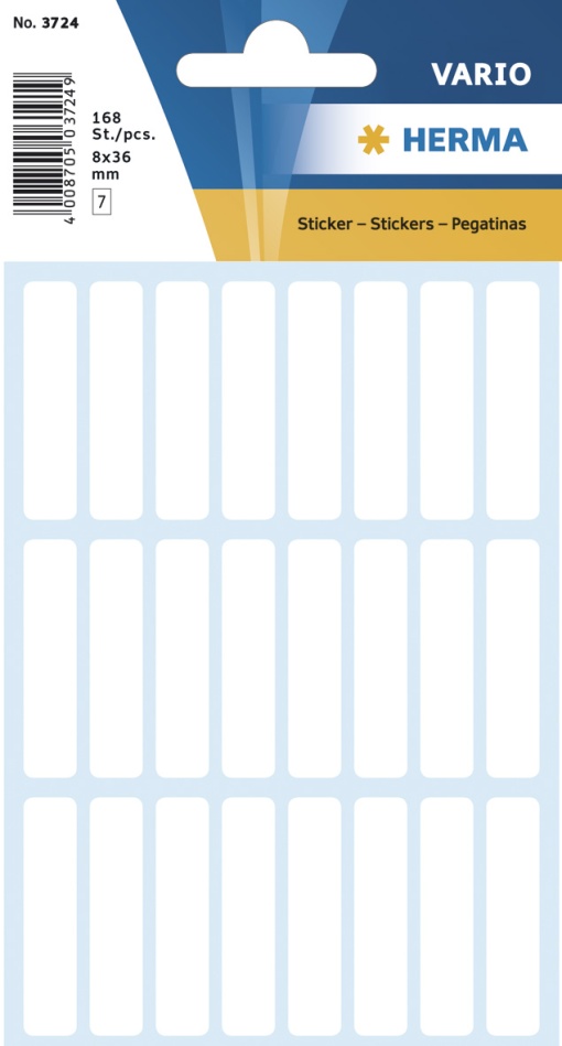 Etiquetas Adesivas 8x36mm Retangulares Branco 7 folhas 168 unidades HERMA