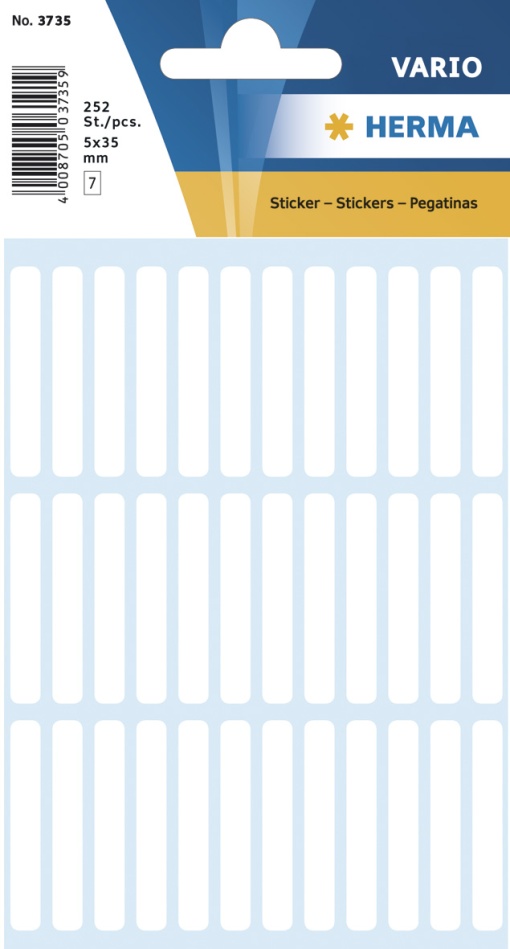 Etiquetas Adesivas 5x35mm Branco 7 folhas 252 unidades HERMA