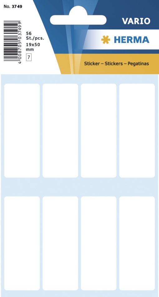 Etiquetas Adesivas 20x50mm Branco 7 folhas 56 unidades HERMA