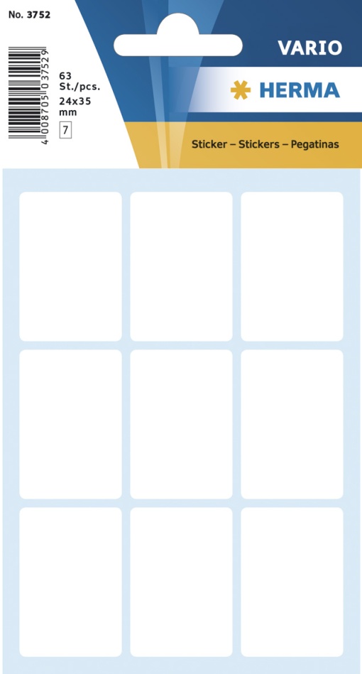Etiquetas Adesivas 24x35mm Branco 7 folhas 63 unidades HERMA
