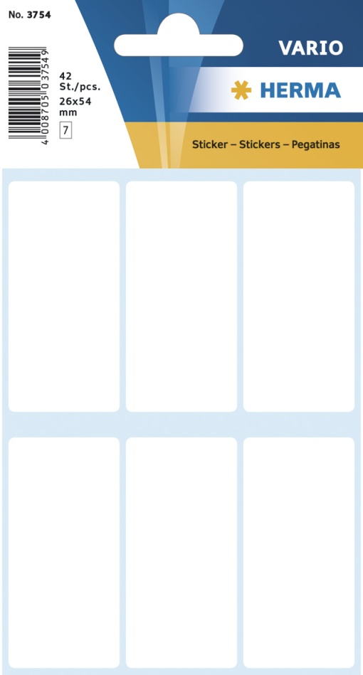 Etiquetas Adesivas 26x54mm Branco 7 folhas 42 unidades HERMA