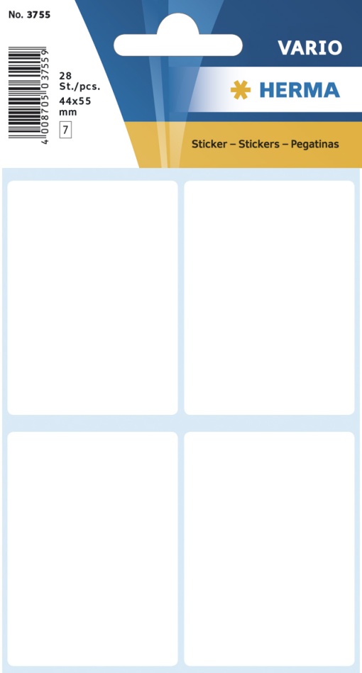 Etiquetas Adesivas 40x55mm Branco 7 folhas 28 unidades HERMA
