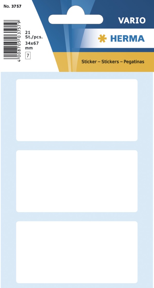 Etiquetas Adesivas 34x67mm Branco 7 folhas 21 unidades HERMA