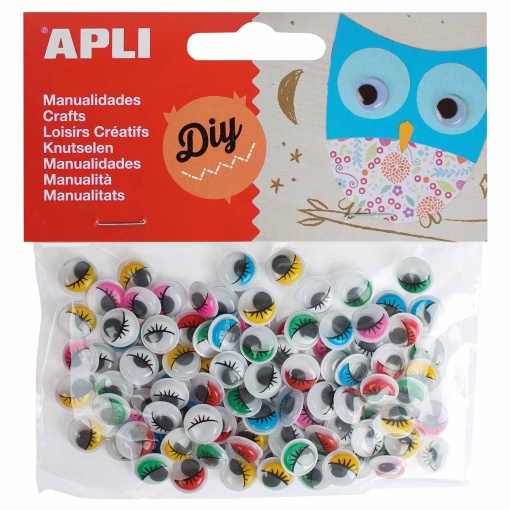 Olhos autocolantes com pestanas APLI redondos 10mm com 100