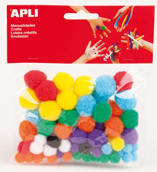 Pompons 10-14-18-22mm Sortido com 78 unidades APLI