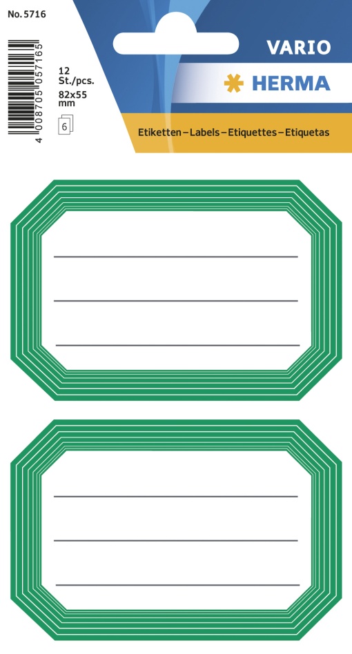 Etiquetas Adesivas 82x55mm com Linhas Verde 6 folhas 12 unidades HERMA