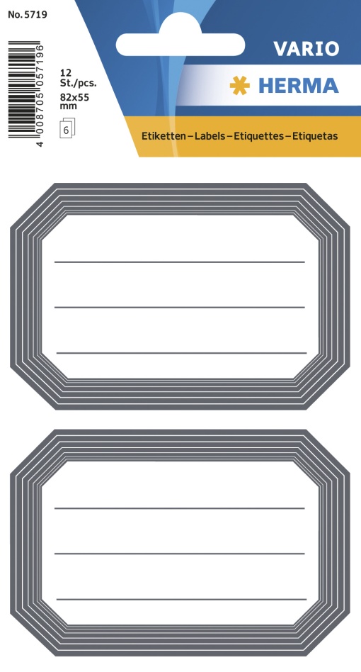 Etiquetas Adesivas 82x55mm com Linhas Preto 6 folhas 12 unidades HERMA