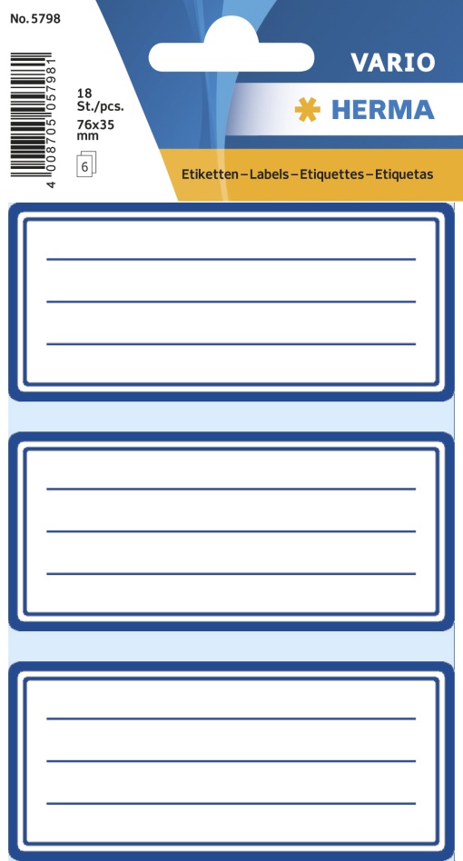 Etiquetas Adesivas 76x35mm Azul 6 folhas 18 unidades HERMA