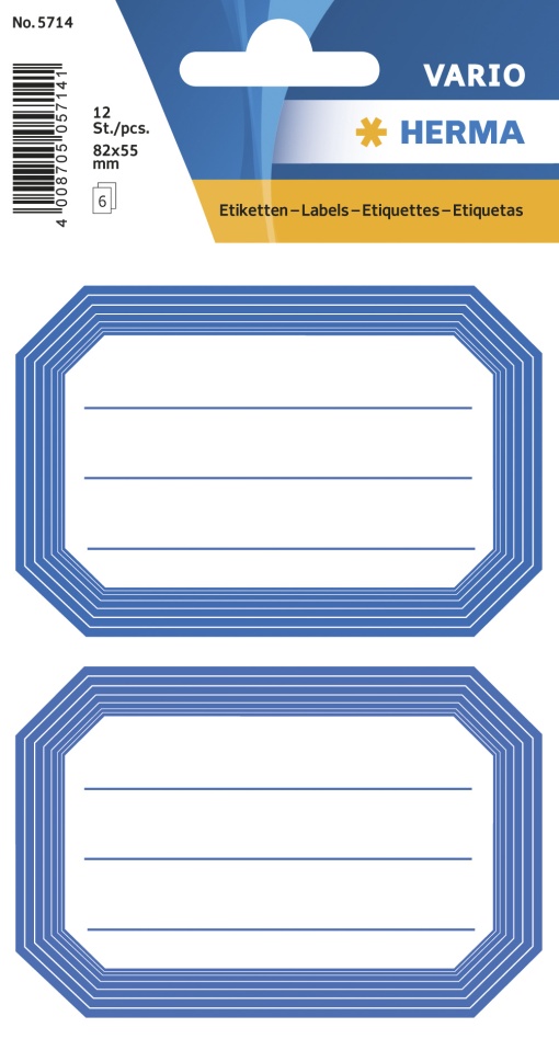 Etiquetas Adesivas 82x55mm com Linhas Azul 6 folhas 12 unidades HERMA
