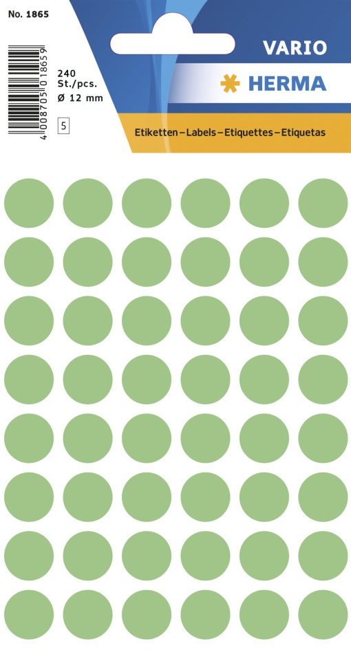 Etiquetas Adesivas 12mm Verde Claro 5 folhas 240 unidades HERMA