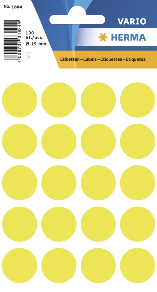 Etiquetas Adesivas 19mm Amarelo Fluo 5 folhas 100 unidades HERMA
