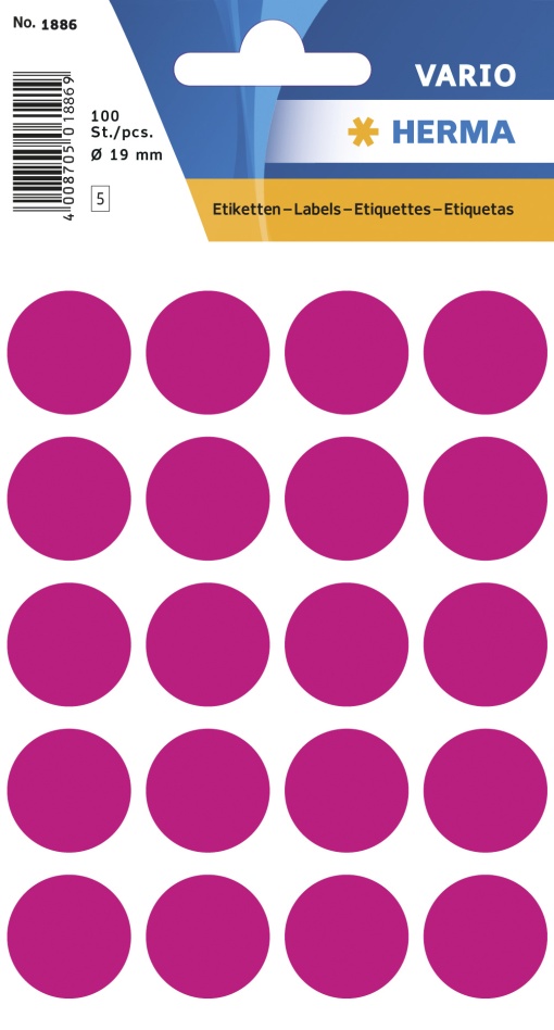 Etiquetas Adesivas 19mm Rosa 5 folhas 100 unidades HERMA