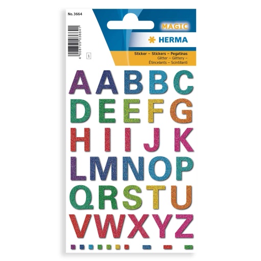 Autocolantes HERMA MAGIC letras com glitter - 72 unidades
