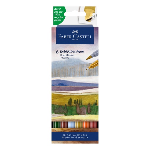 Brush pen aguarelável FABER-CASTELL Goldfaber Aqua Toscania 2 pontas - 6 unidades
