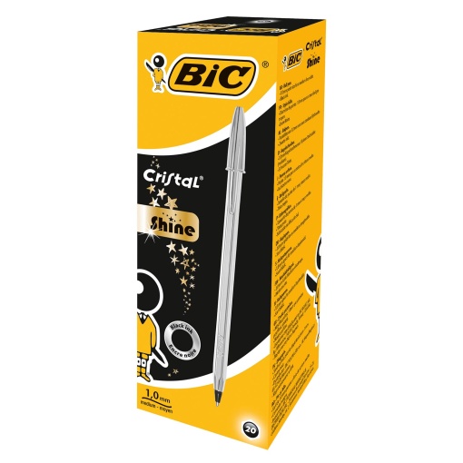 Esferográfica BIC Cristal Shine Celebrate 1mm Preto Prateada