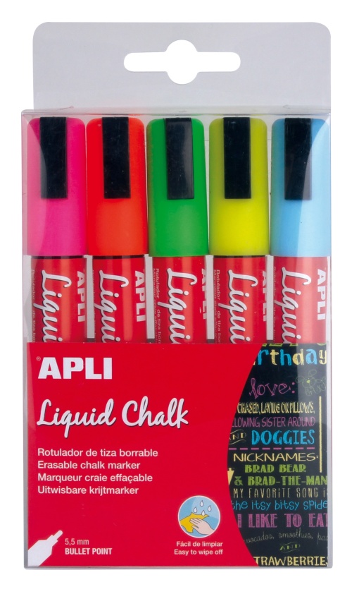 Marcador de giz líquido APLI 5,5mm 5 cores