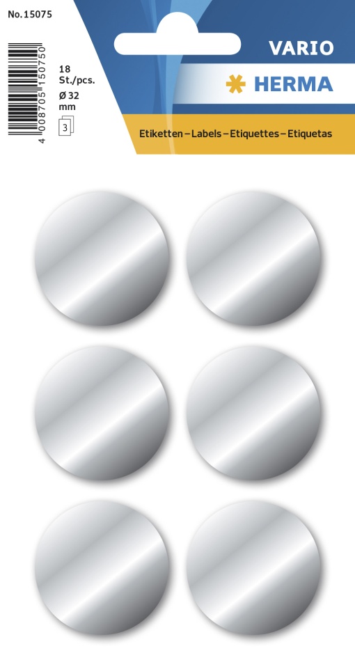 Etiquetas Adesivas 32mm Prateado 3 folhas 18 unidades HERMA