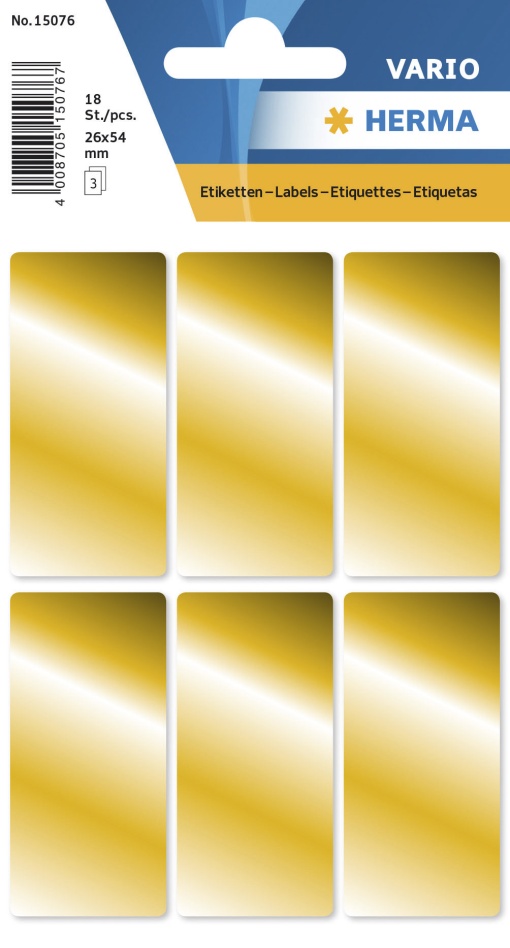 Etiquetas Adesivas 26x54mm Dourado 7 folhas 42 unidades HERMA