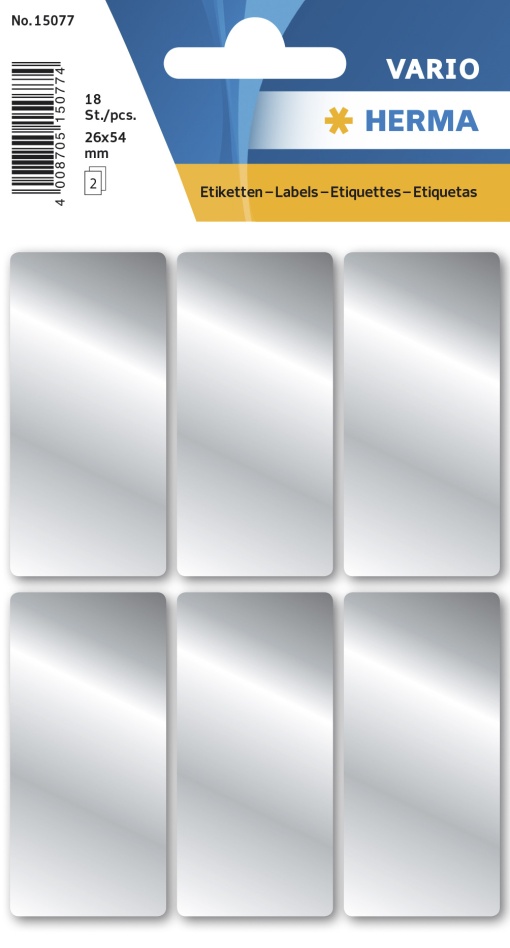 Etiquetas Adesivas 26x54mm Prateado 7 folhas 42 unidades HERMA