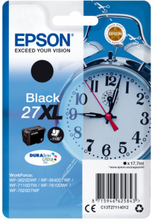 Tinteiro EPSON 27XL Preto T271140 WF3620/WF3640/WF7110/WF7610/7620 1100 Páginas Alta Capacidade