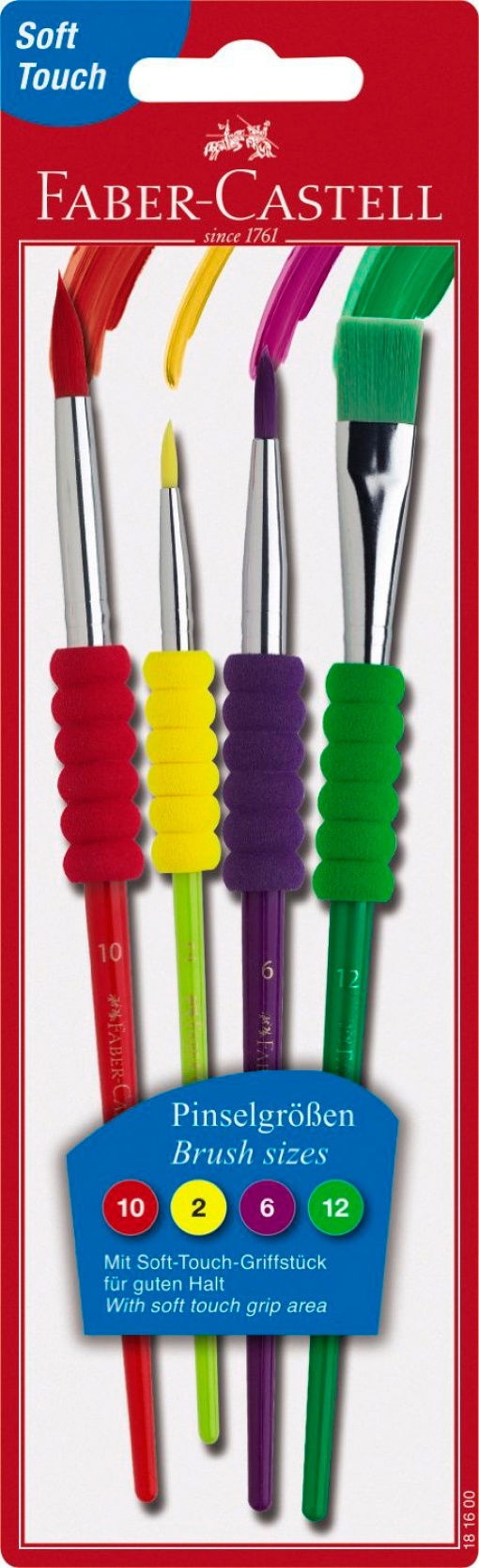 Conjunto 4 Pincéis FABER-CASTELL Soft Touch Cores Vivas