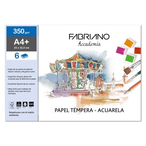 Bloco Aguarela FABRIANO Accademia A4+ 350g 6 folhas