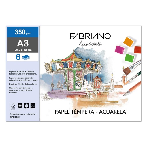 Bloco Aguarela FABRIANO Accademia A3 350g 6 folhas