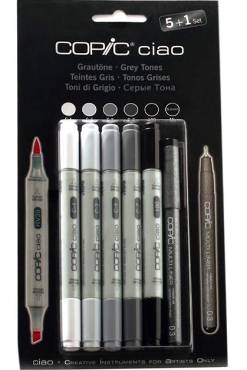 Marcador COPIC Ciao 2 pontas 5+1 tons cinza