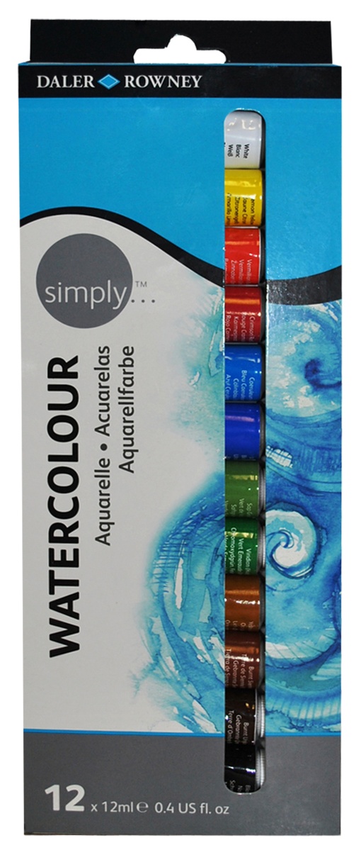 Aguarelas em tubo DALER-ROWNEY SIMPLY com 12 cores 12ml